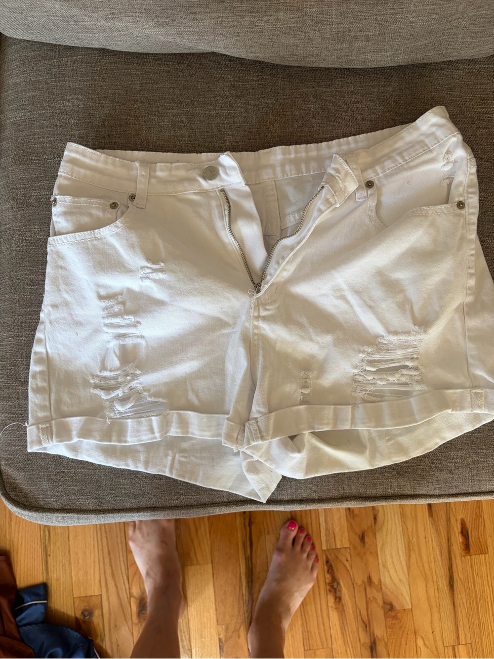 SHEIN White Distressed Denim Shorts